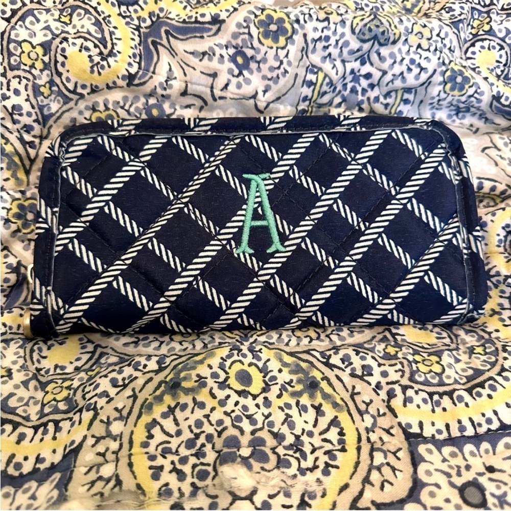 Initial’s Inc. Navy Quilted Wallet with Monogram Letter “A”